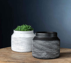 Campania Linen Weave Tall Planter - Black and White Mix - Set of 4