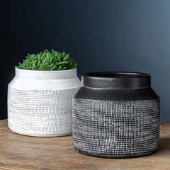 Campania Linen Weave Short Planter - Black and White Mix - Set of 8