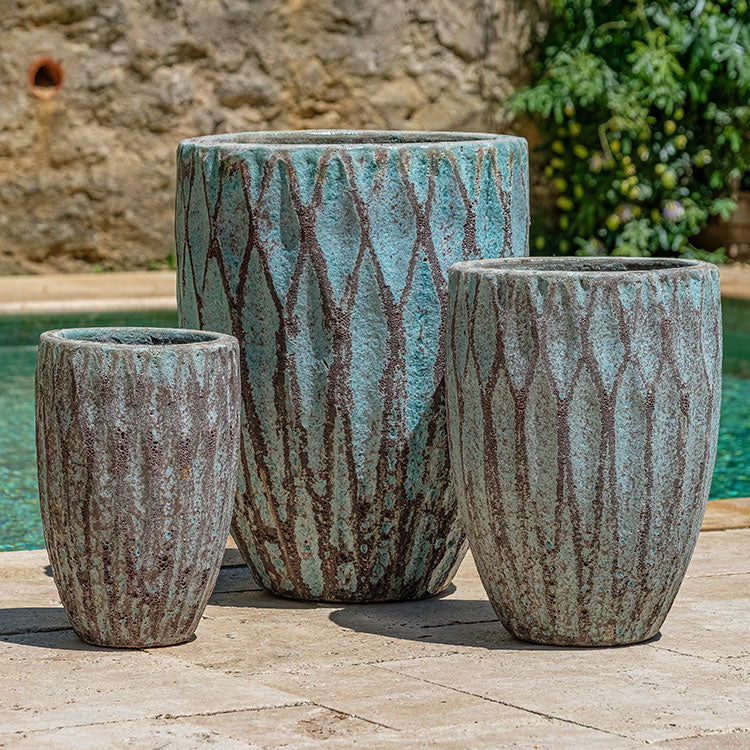 Photo of Campania Tortona Planter - Verdigris - Set of 3 - Marquis Gardens
