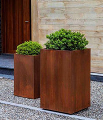 Photo of Campania Steel Tall Cube Planter - Steel - Set of 2 - Exclusively Campania